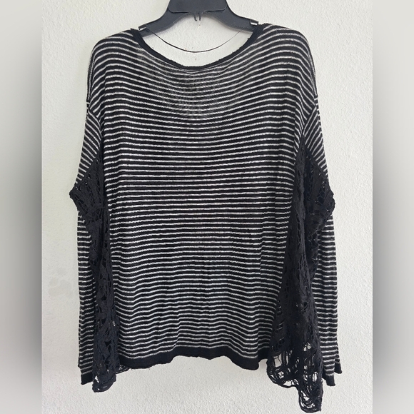Free People Linen Blend Crochet Love Me Do Blouse Top Sz M Stripe Oversize - Picture 16 of 16